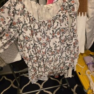 Max Studio Floral Print Blouse - White and Orange